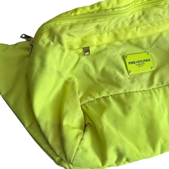Pink Dolphin Oversized Neon Yellow Waist Bag With Blue Strap - Picture 4 of 8